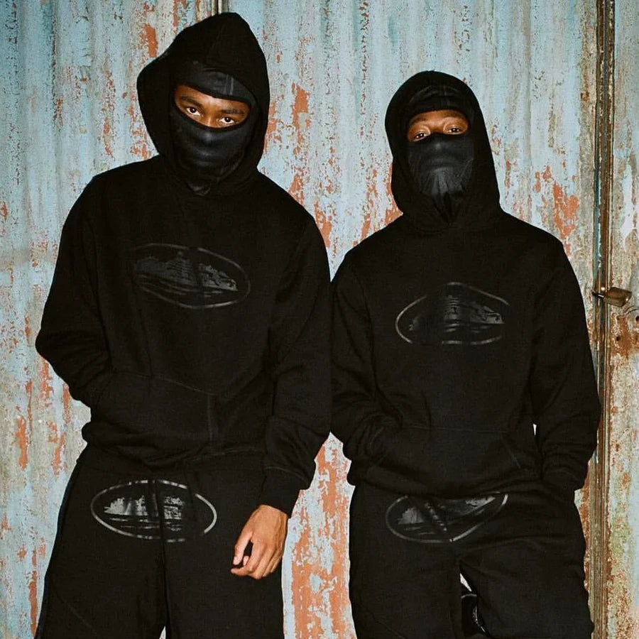 Corteiz Triple Black Alcatraz Logo Tracksuit