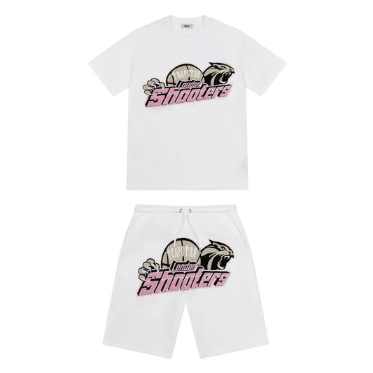 Trapstar Shooters Chenille Short Set- White/Pink