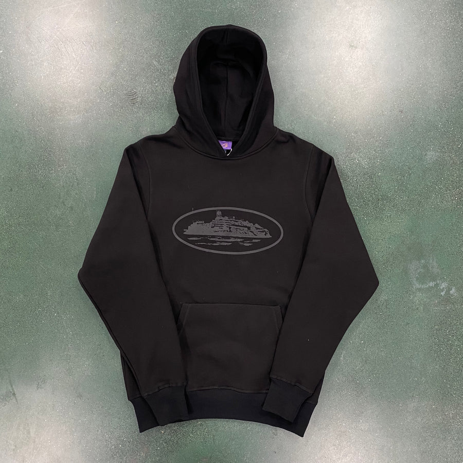 Corteiz Triple Black Alcatraz Logo Hoodie