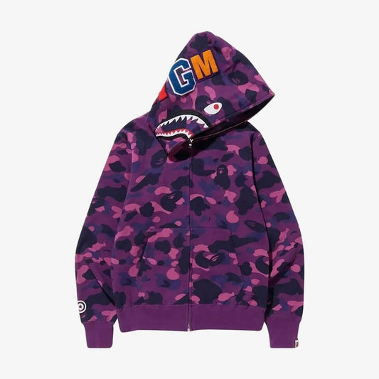 BAPE Color Camo Detachable Shark Full Zip Hoodie Purple