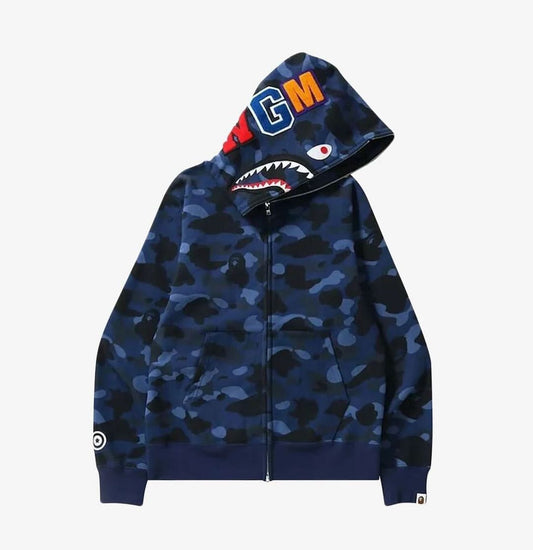 BAPE Color Camo Detachable Shark Full Zip Hoodie Blue