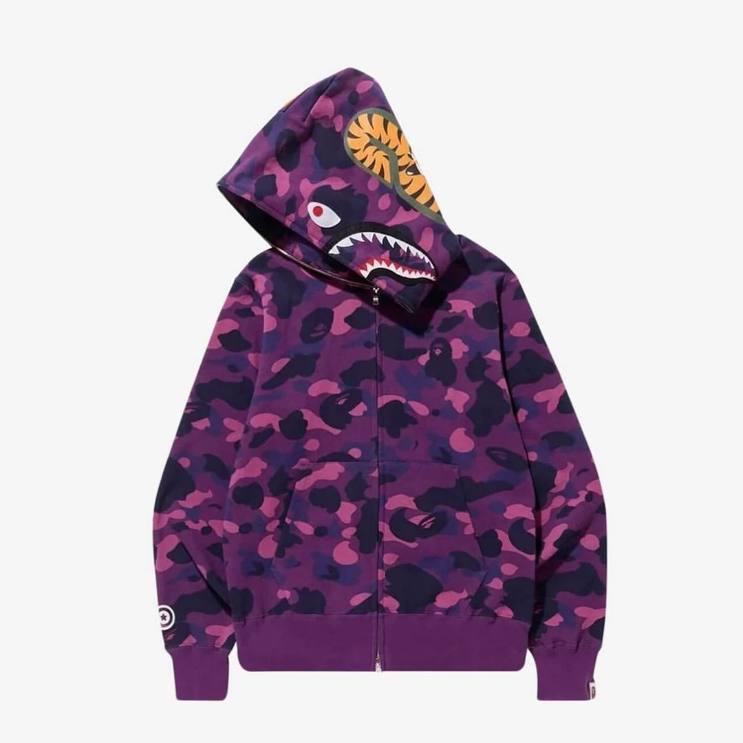 BAPE Color Camo Detachable Shark Full Zip Hoodie Purple