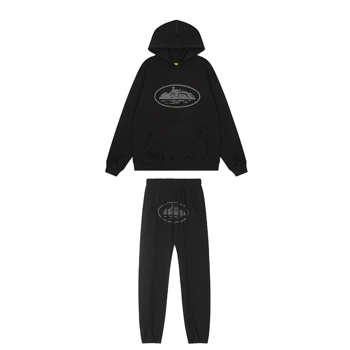 Corteiz Triple Black Alcatraz Logo Tracksuit