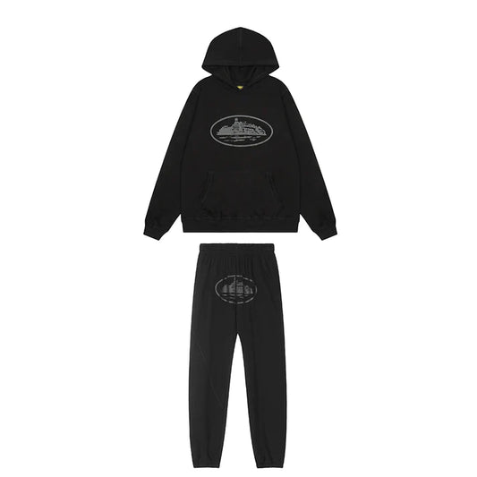 Corteiz Triple Black Alcatraz Logo Tracksuit