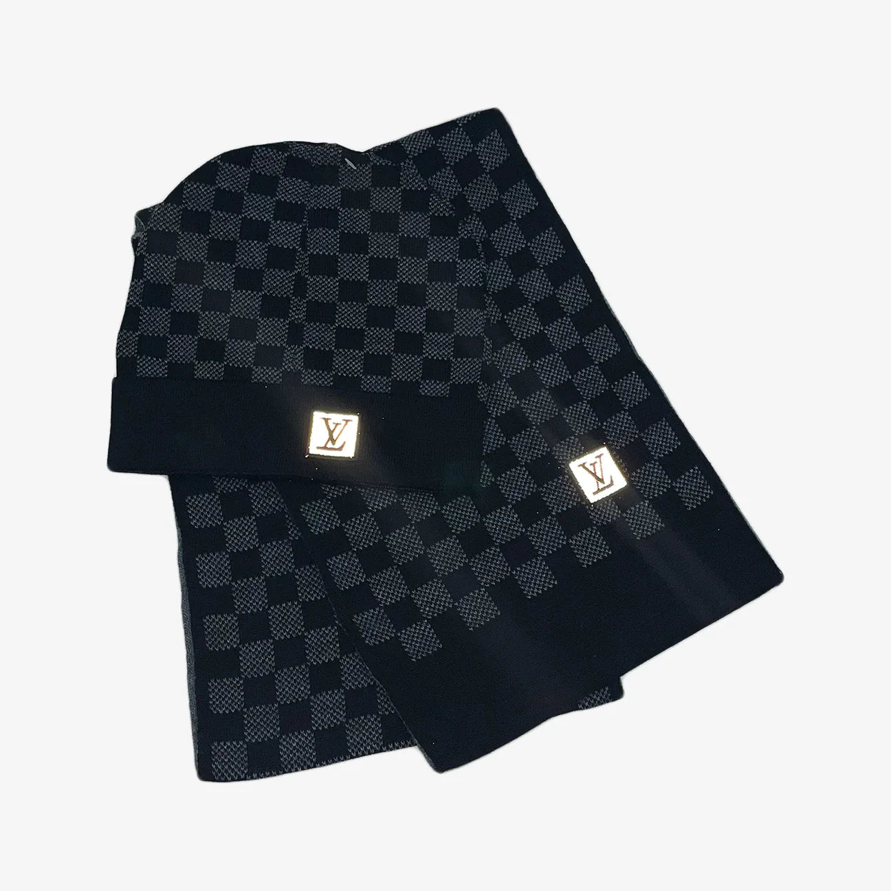 Louis Vuitton Néo Petit Damier Black Beanie & Scarf